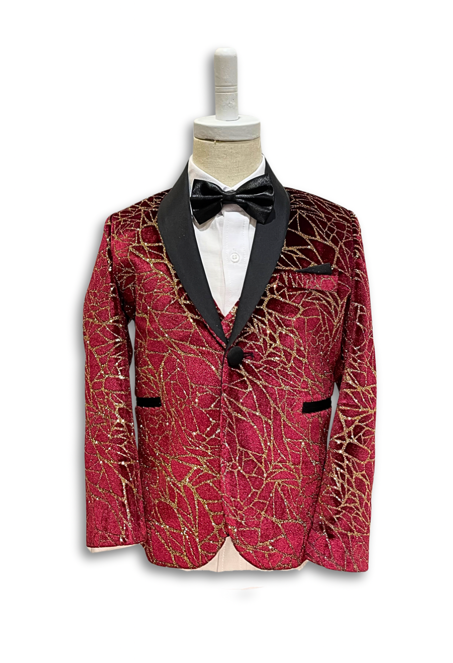 Stylish Burgundy Shimmery 5 Piece Boy Tuxedo/Suit